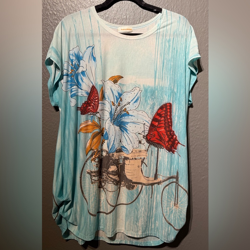 Pastel Blue Floral Butterfly Women's Top